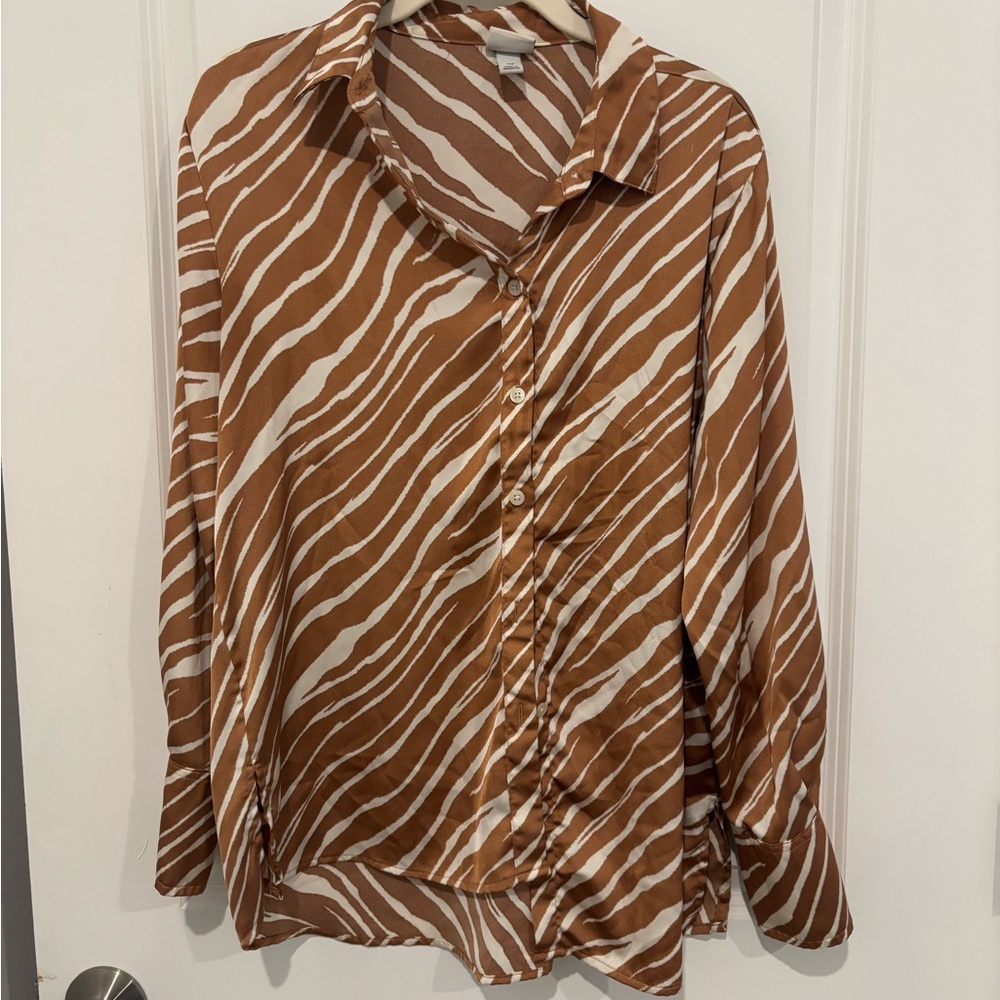 a new day Brown and White Zebra Button Down Shirt